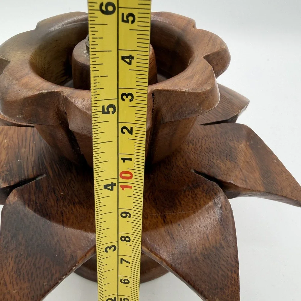 Vintage Hand Carved Wooden Lotus Flower‎ Candle Holder Philippine Handicrafts